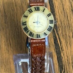 Fossil Cream and Brown Roman Numeral Wristwatch 1990s